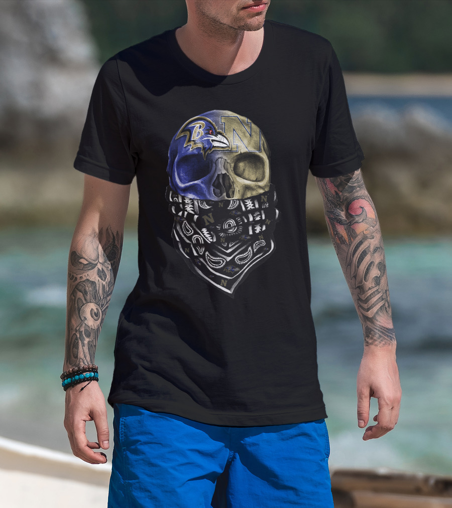 Ravens Navy Skull Bandana Sku 103 T-Shirt