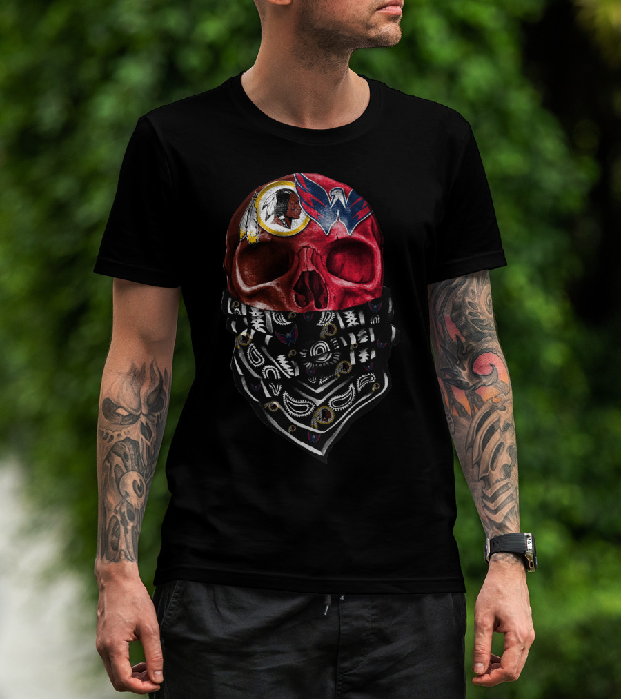 Washington Redskins And Wizards Skull Bandana T-Shirt