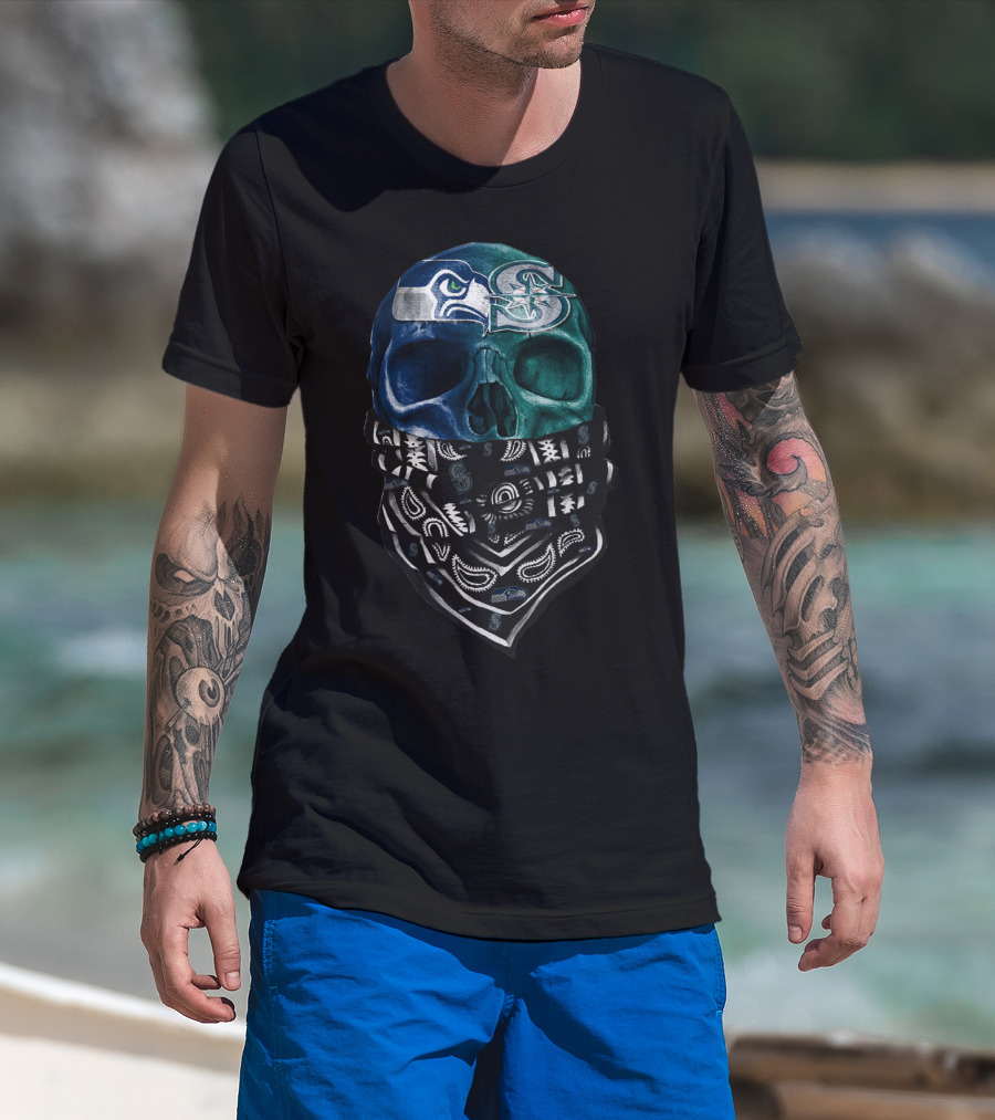 Mariners Seahawks Skull Bandana T-Shirt