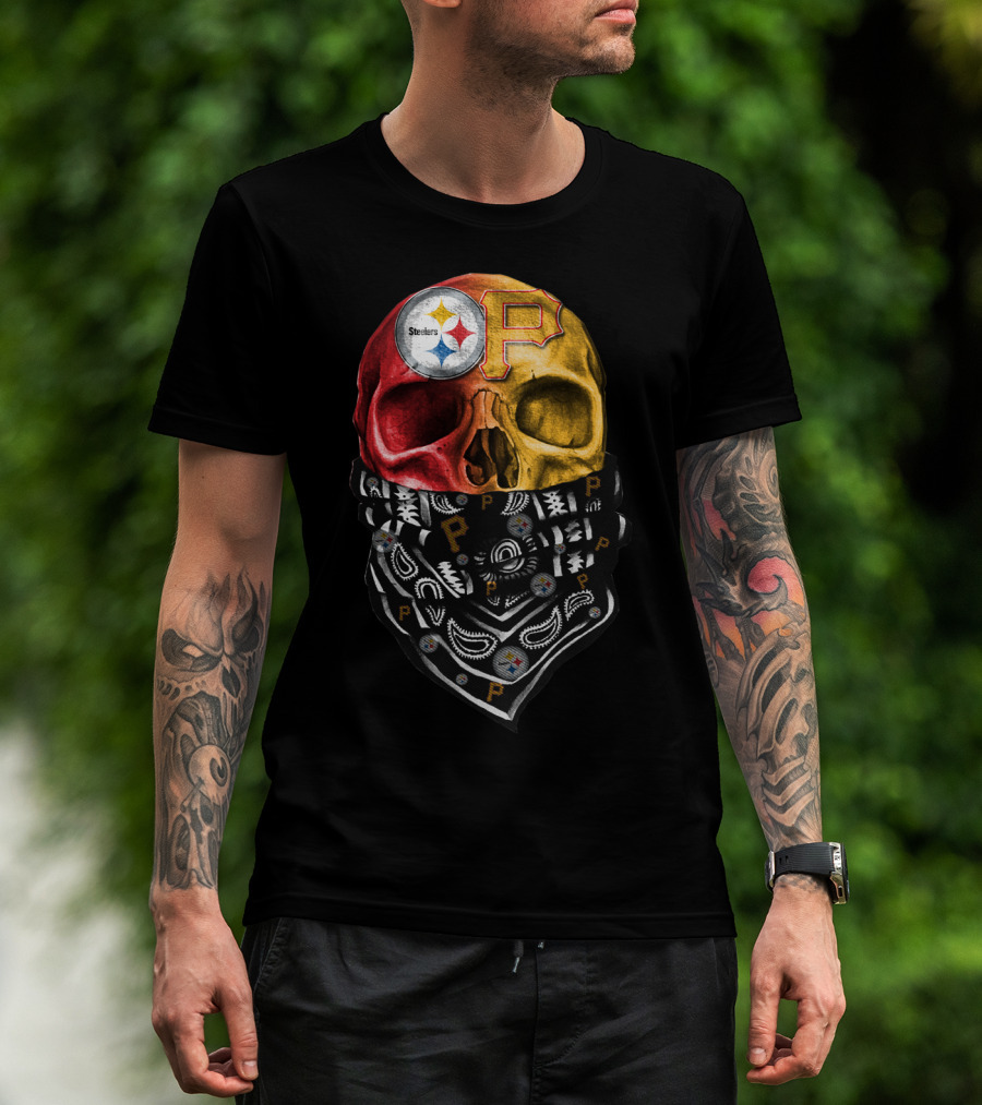 Pittsburgh Steelers And Pirates Skull Bandana Sku 115 T-Shirt