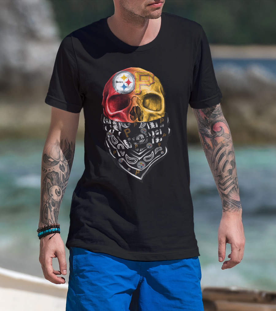 Pittsburgh Steelers And Pirates Skull Bandana Sku 115 T-Shirt
