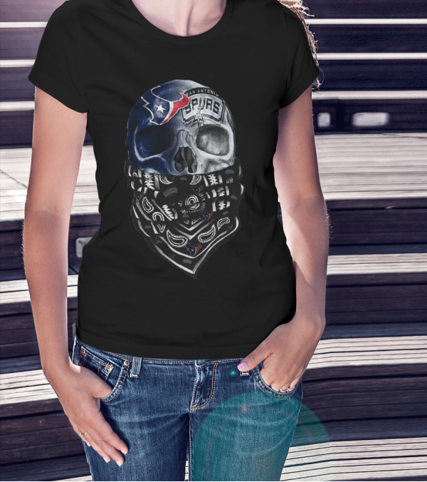 San Antonio Spurs Skull With Bandana And Houston Texans T-Shirt
