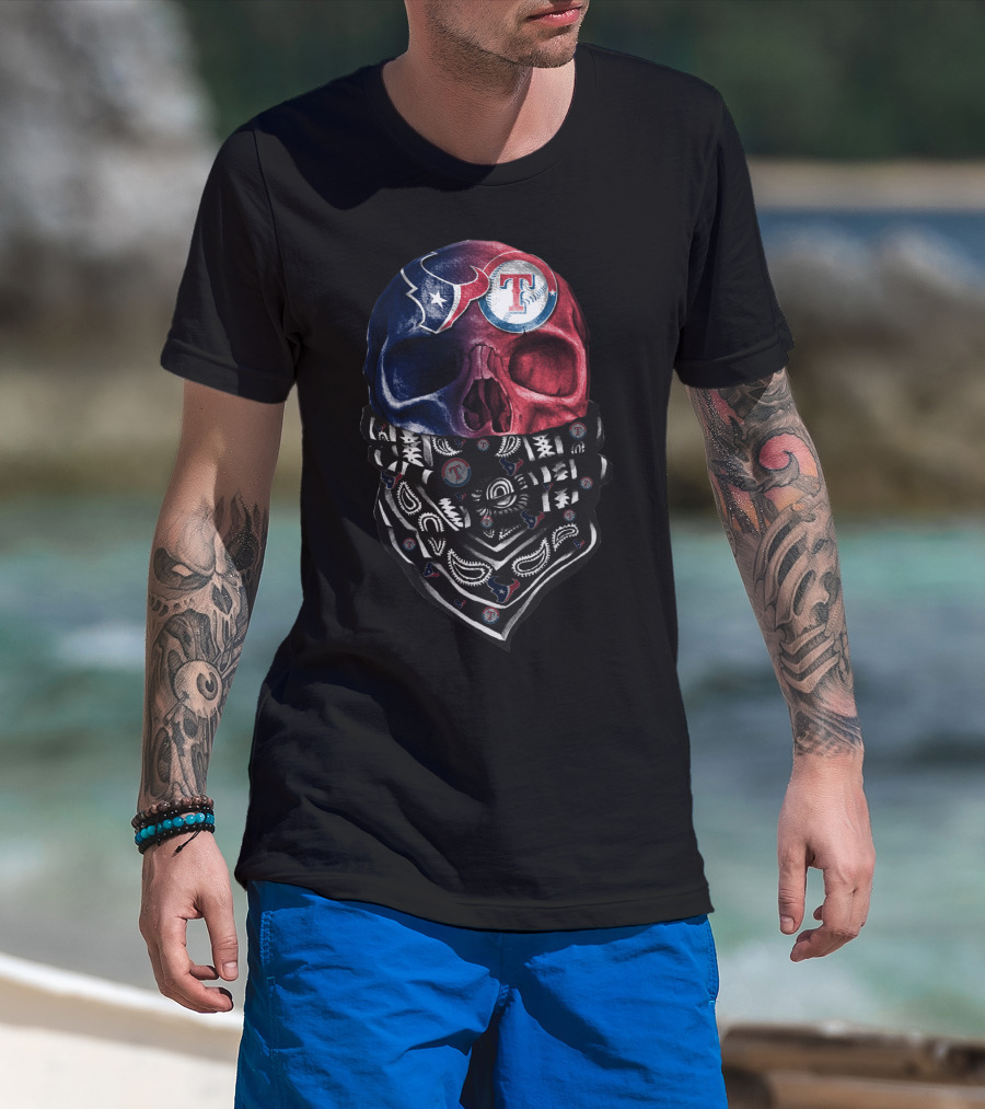 Texans Rangers Skull Bandana Art T-Shirt