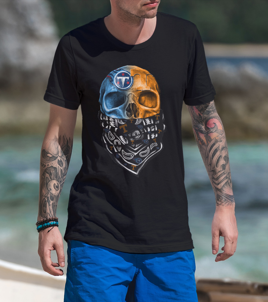 Tennessee Titans Volunteers Skull Crossbones Bandana T-Shirt