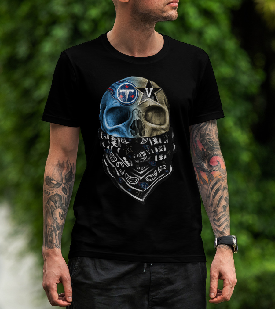 Tennessee Titans Dual Skull With Bandana T-Shirt