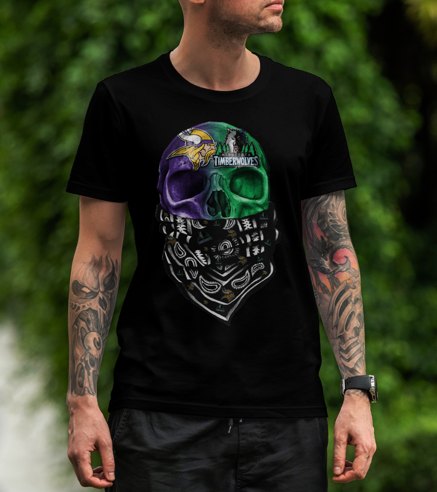 Minnesota Vikings Timberwolves Skull Bandana T-Shirt