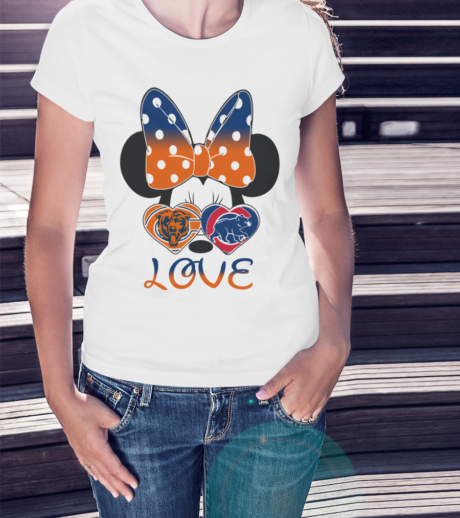 Love Minnie Mouse Chicago Bears Cubs Heart Bow T-Shirt