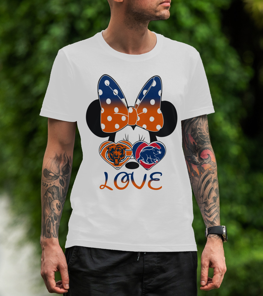 Love Minnie Mouse Chicago Bears Cubs Heart Bow T-Shirt