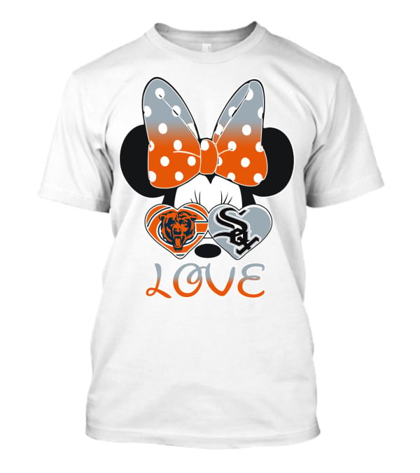 Love Chicago Bears White Sox Minnie Bow Hearts T-Shirt