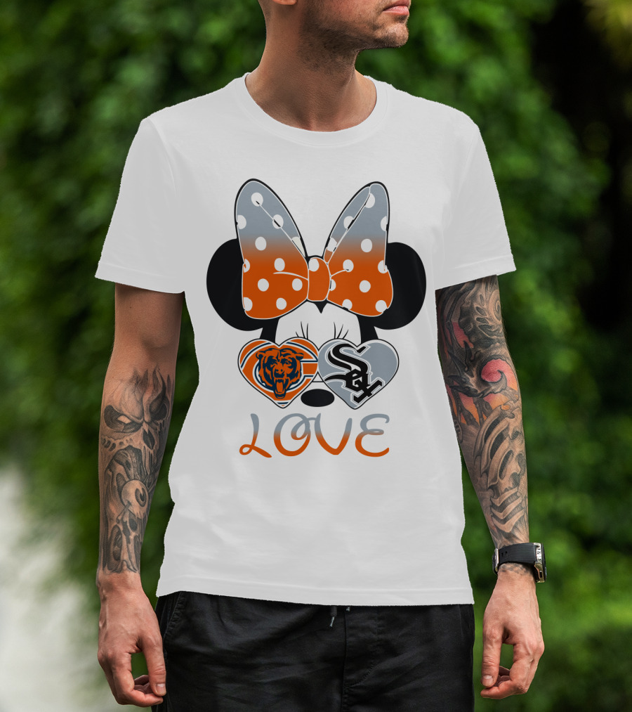 Love Chicago Bears White Sox Minnie Bow Hearts T-Shirt