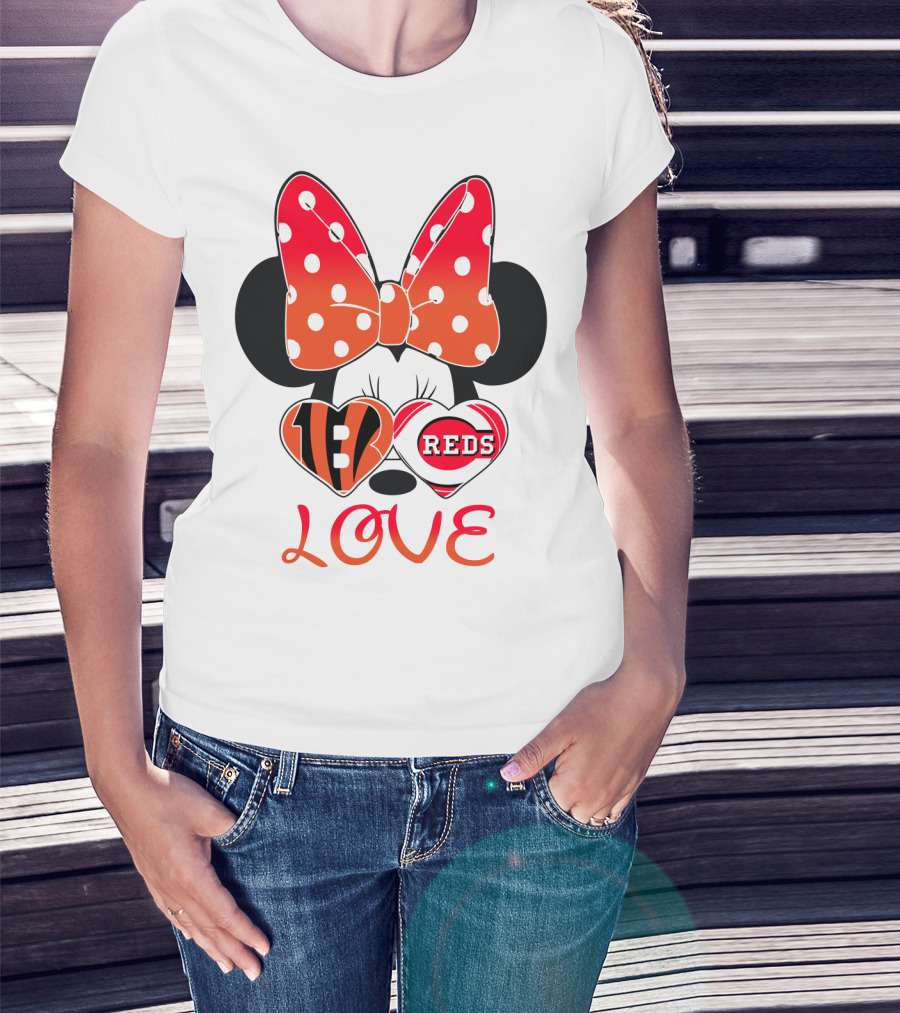 Minnie Love Bengals Reds Hearts T-Shirt