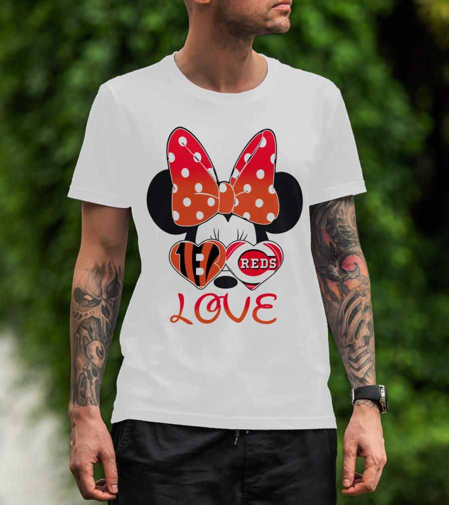 Minnie Love Bengals Reds Hearts T-Shirt