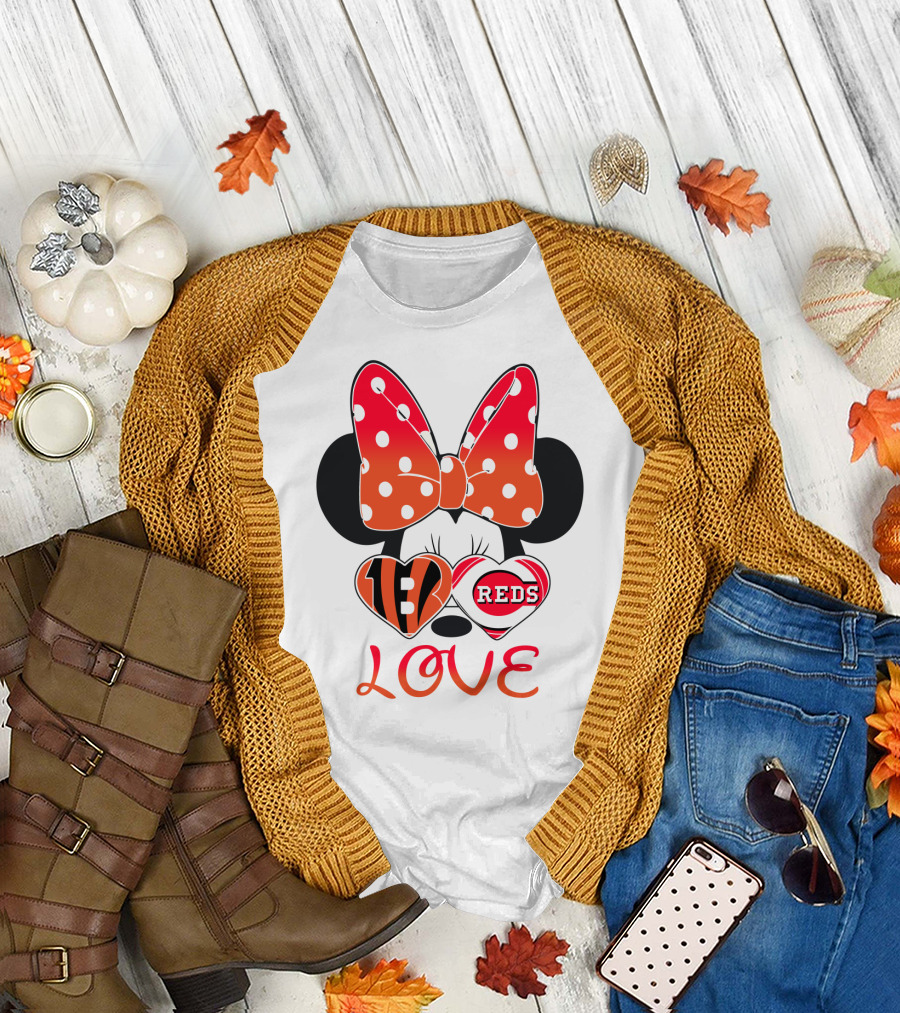 Minnie Love Bengals Reds Hearts T-Shirt