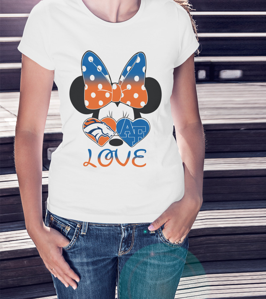 Minnie Mouse Bow Love Denver Broncos Air Force Falcons Hearts T-Shirt