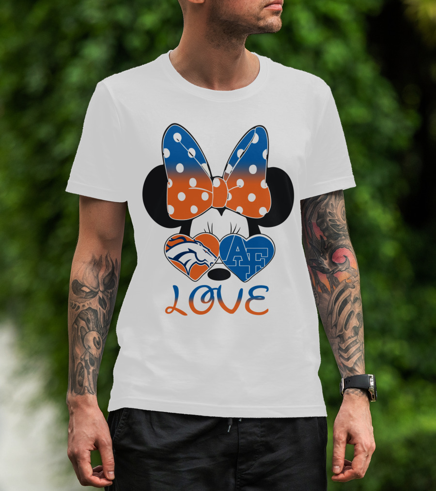 Minnie Mouse Bow Love Denver Broncos Air Force Falcons Hearts T-Shirt