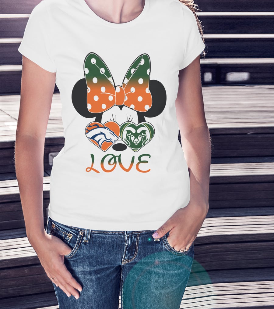 Minnie Love Denver Broncos And Colorado State Rams T-Shirt