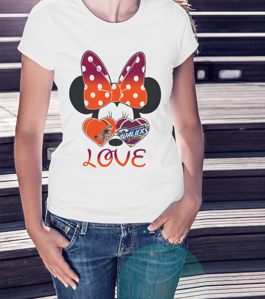 Love Cleveland Browns Cavaliers Minnie Bow T-Shirt