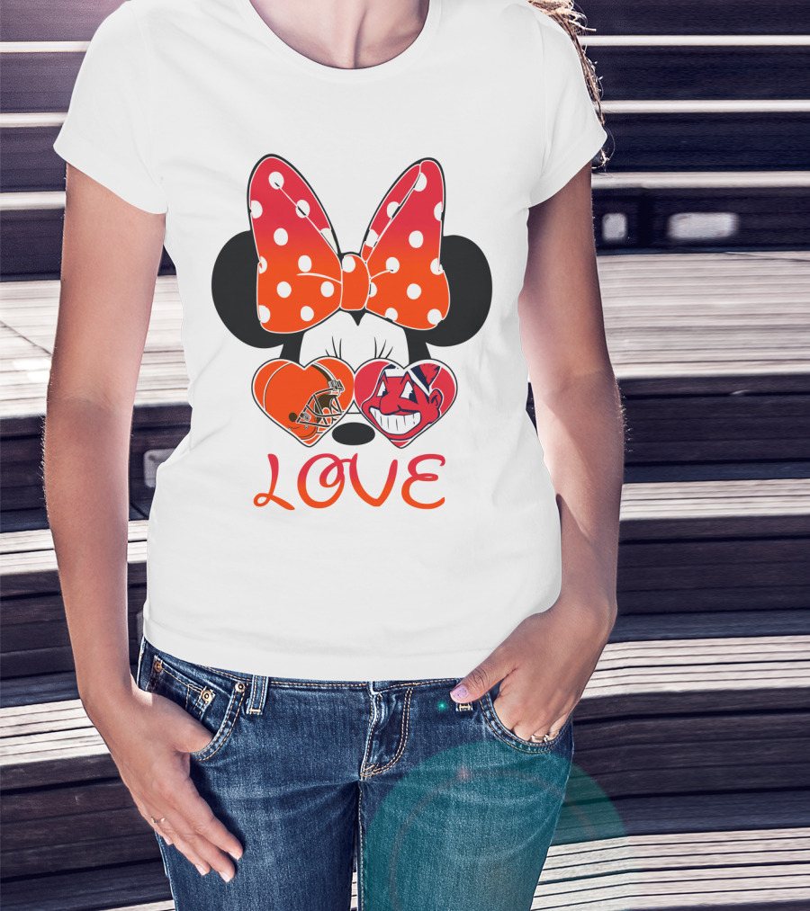 Love Minnie Bow Cleveland Browns Chiefs Wahoo Hearts T-Shirt