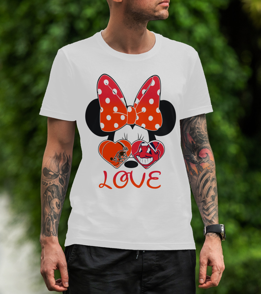 Love Minnie Bow Cleveland Browns Chiefs Wahoo Hearts T-Shirt