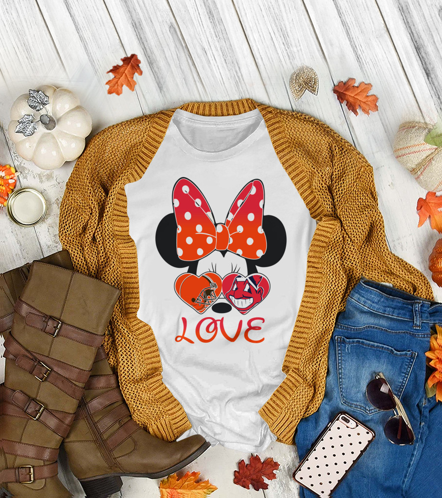 Love Minnie Bow Cleveland Browns Chiefs Wahoo Hearts T-Shirt
