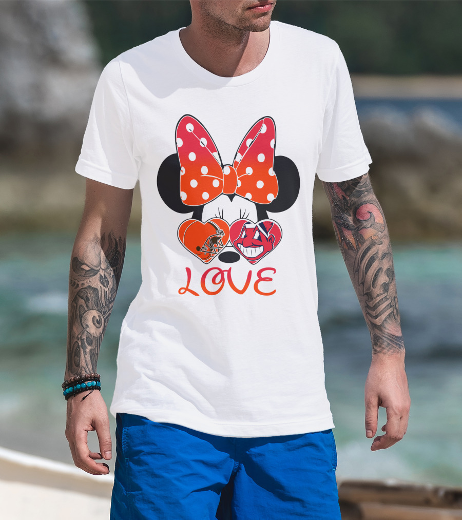 Love Minnie Bow Cleveland Browns Chiefs Wahoo Hearts T-Shirt