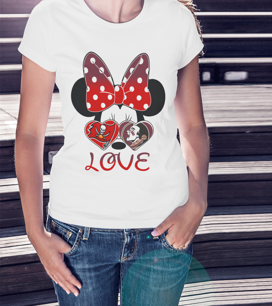 Mic 025 Love Buccaneers Skull And Dracula Heart Minnie Ears Bow T-Shirt