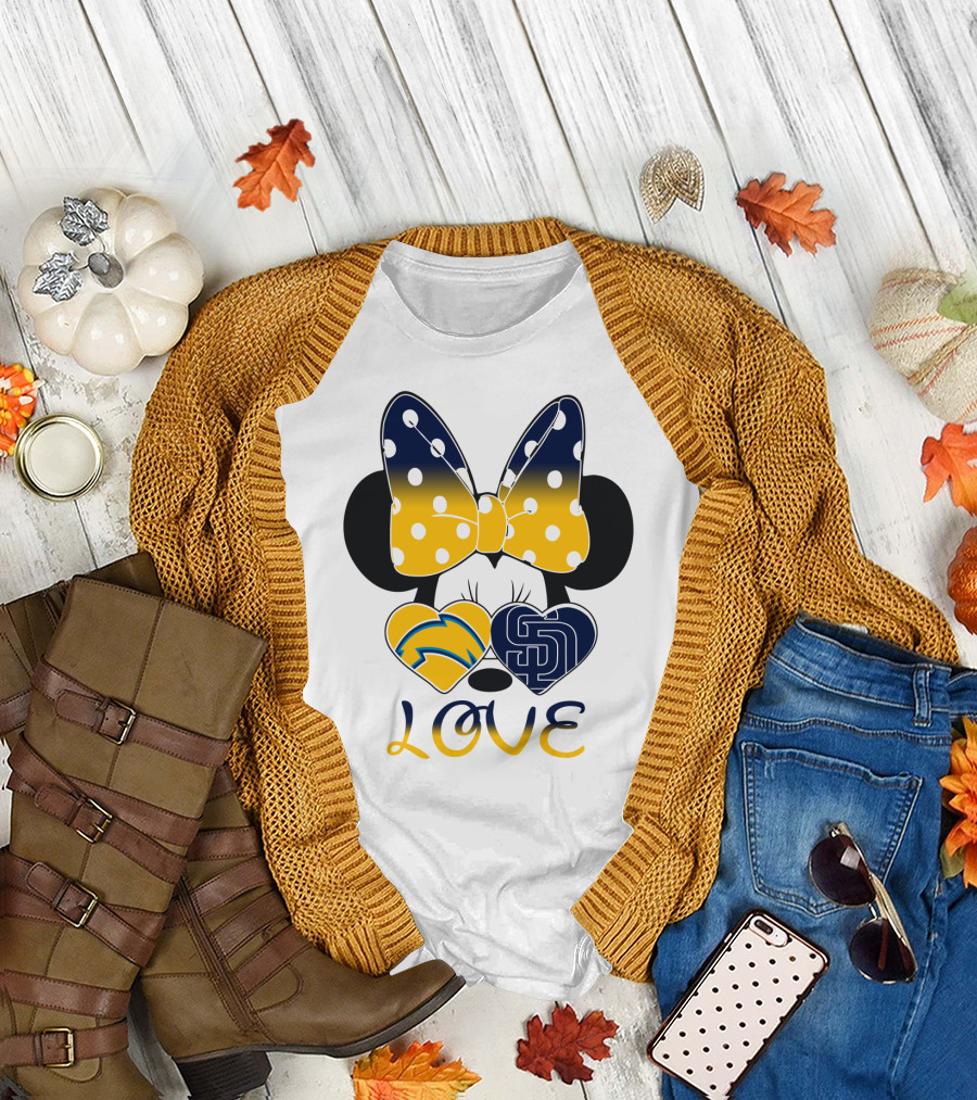 Love San Diego Chargers Padres Bow Minnie T-Shirt