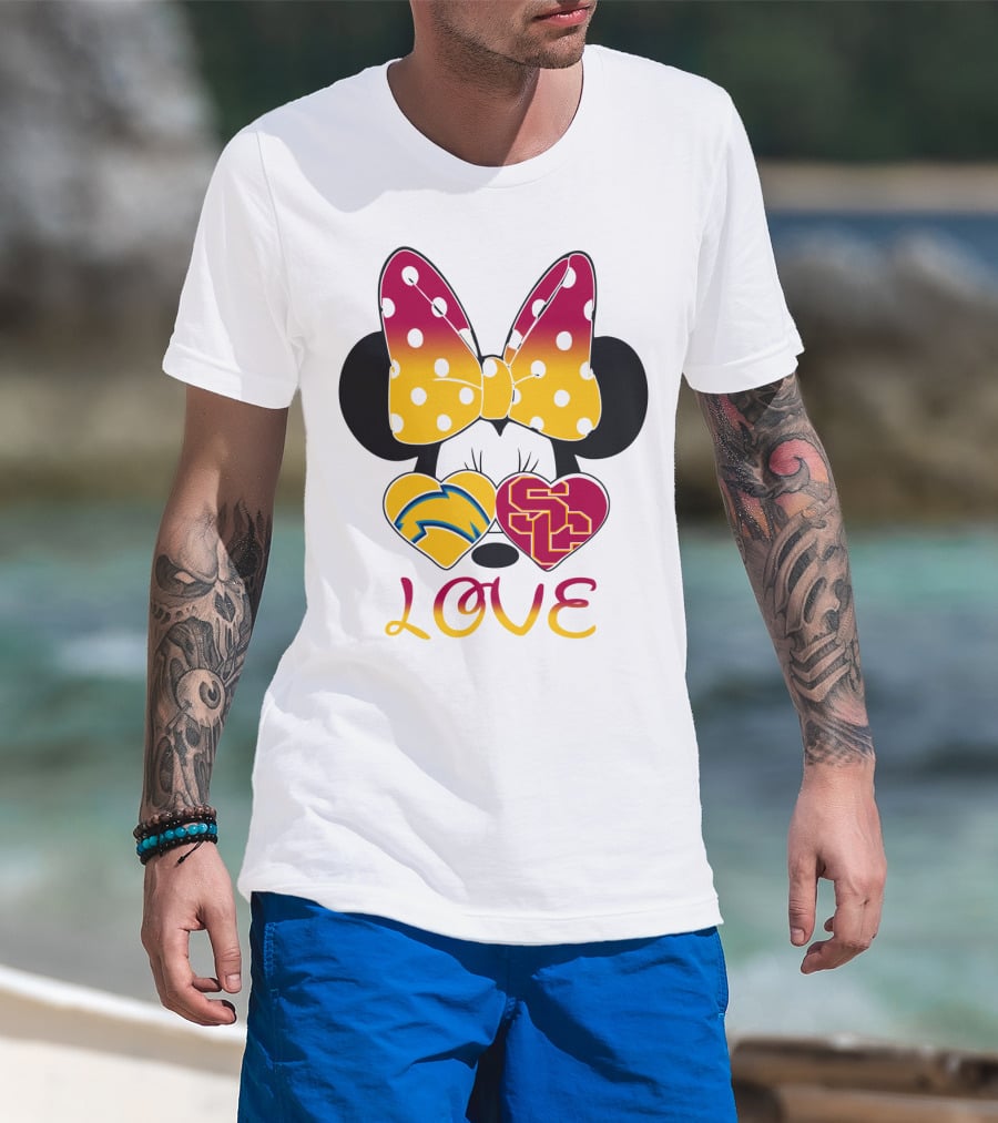 Love Minnie Chargers Usc Heart T-Shirt