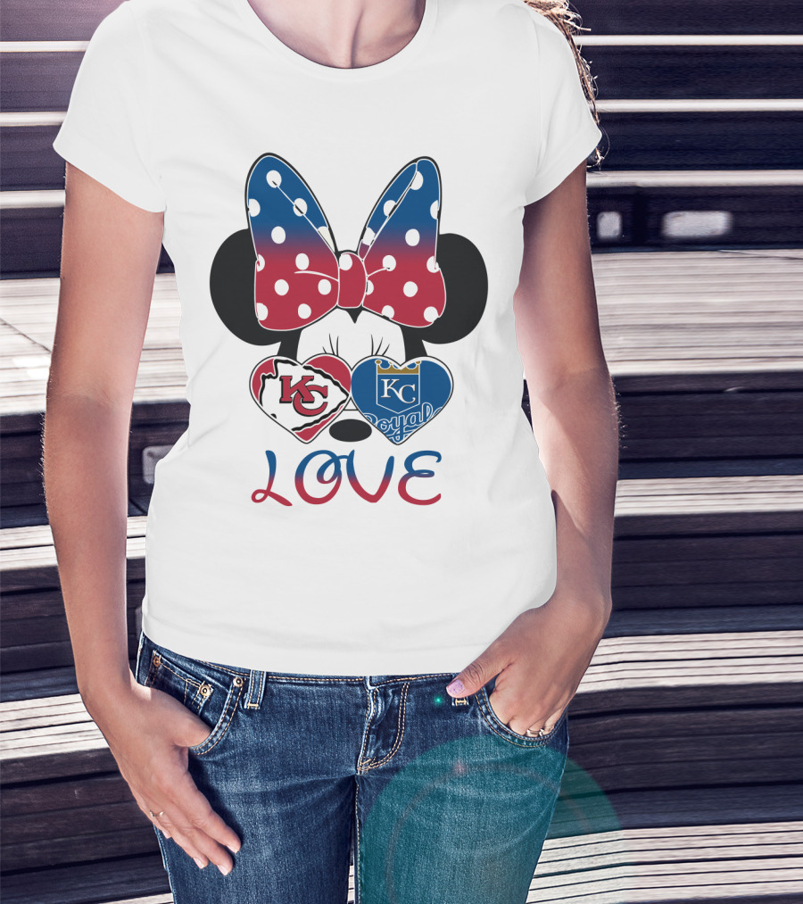 Love Minnie Mouse Kc Chiefs Royals Disney Kansas City T-Shirt
