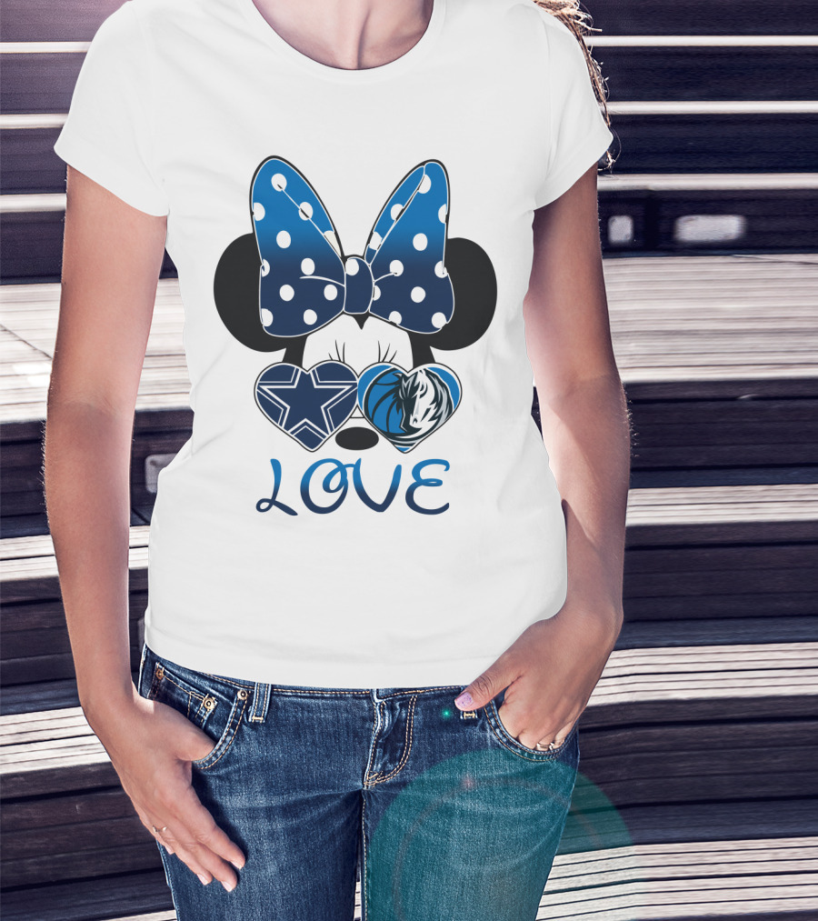 Love Dallas Cowboys Mavericks Minnie Bow Bowtie Hearts T-Shirt