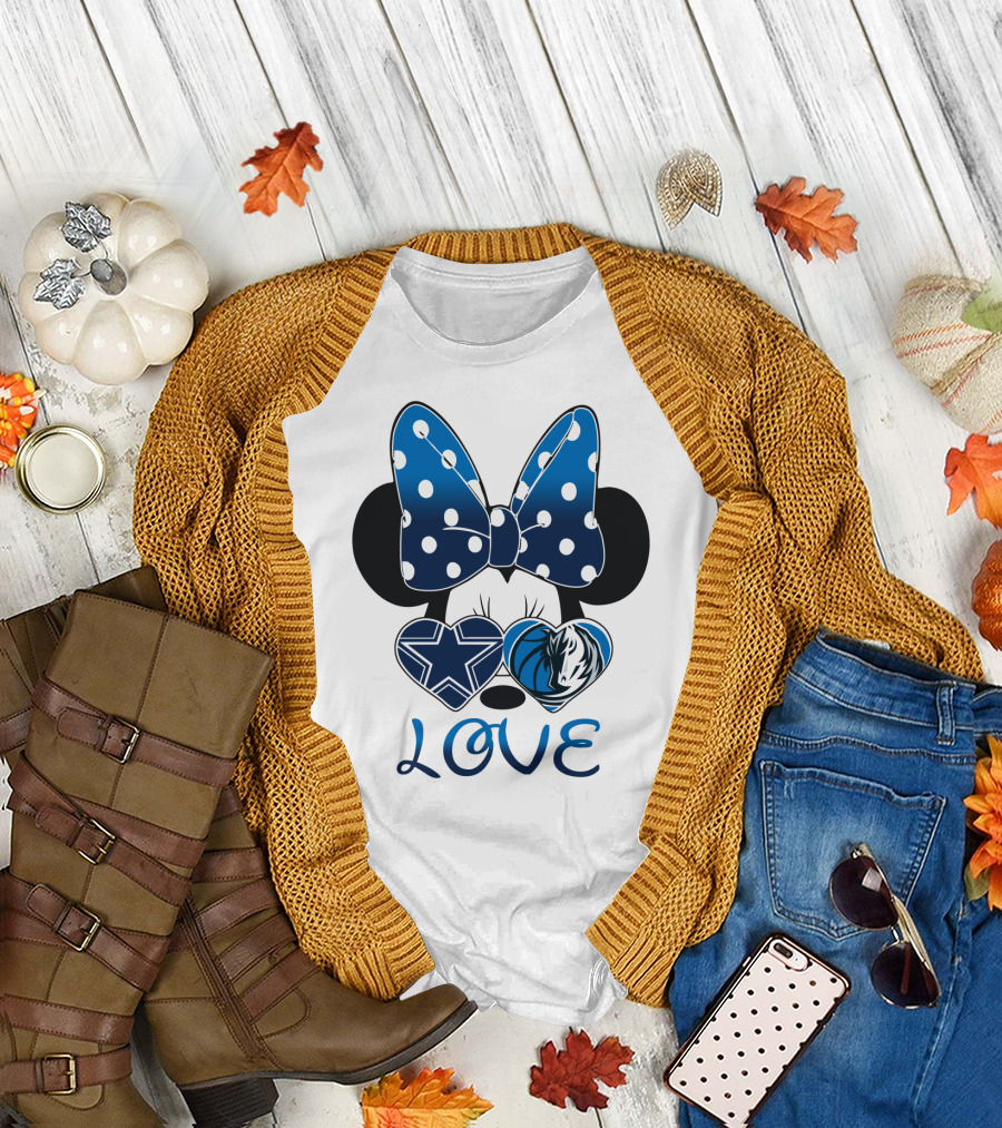 Love Dallas Cowboys Mavericks Minnie Bow Bowtie Hearts T-Shirt