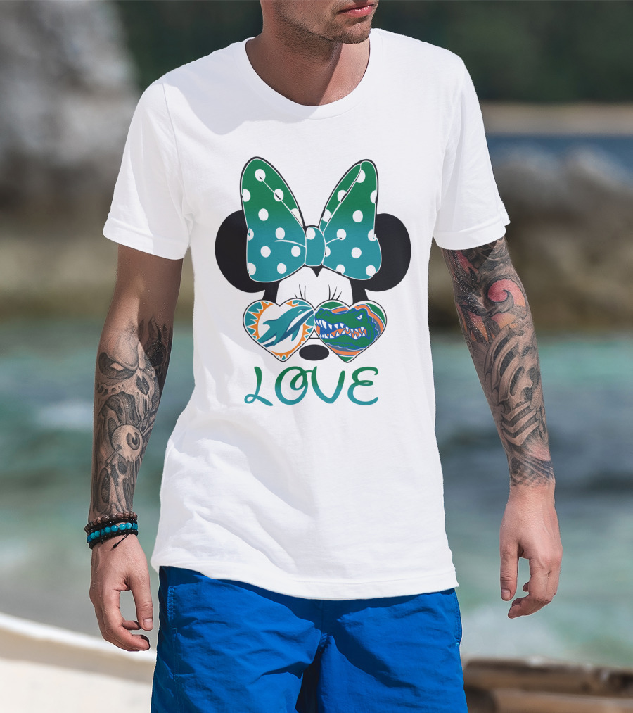 Love Mickey Gator Dolphin Hearts T-Shirt