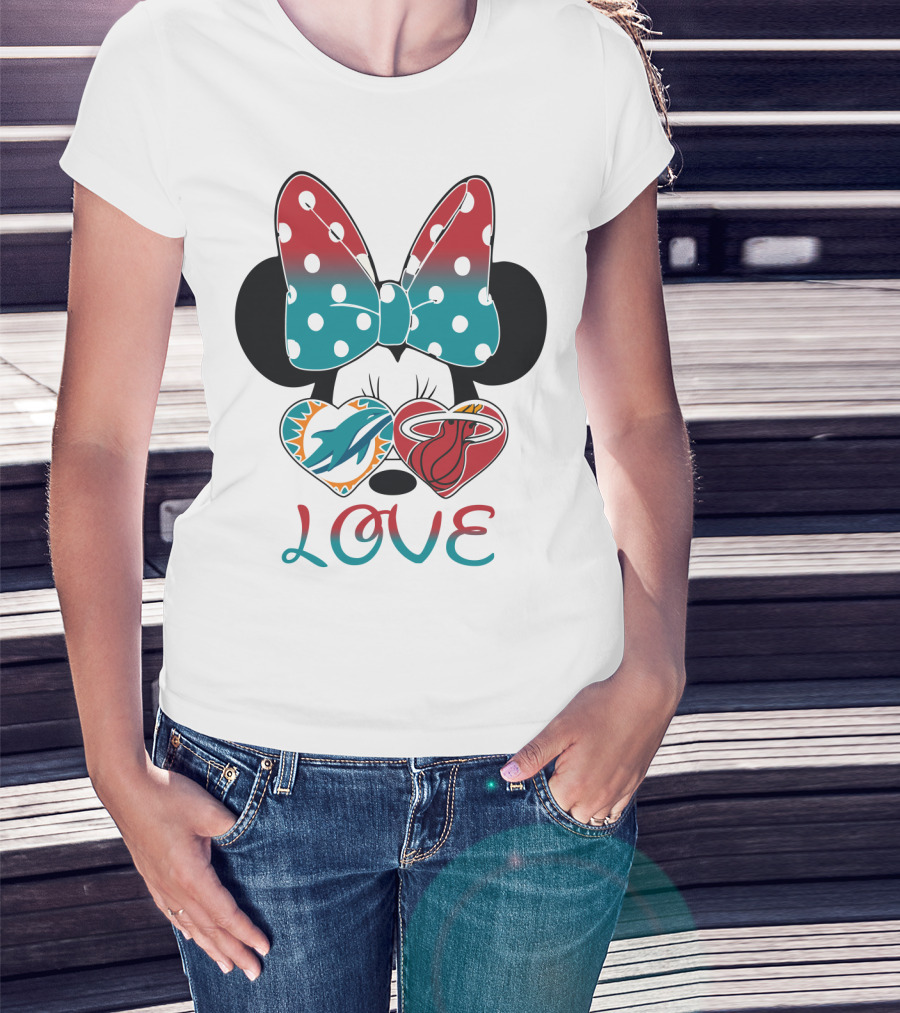 Love Miami Dolphins Miami Heat Minnie Ears Bow T-Shirt