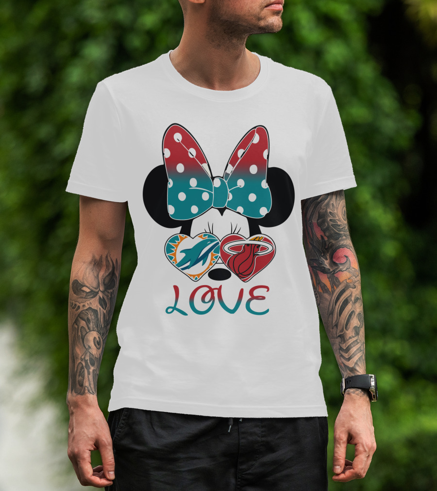 Love Miami Dolphins Miami Heat Minnie Ears Bow T-Shirt