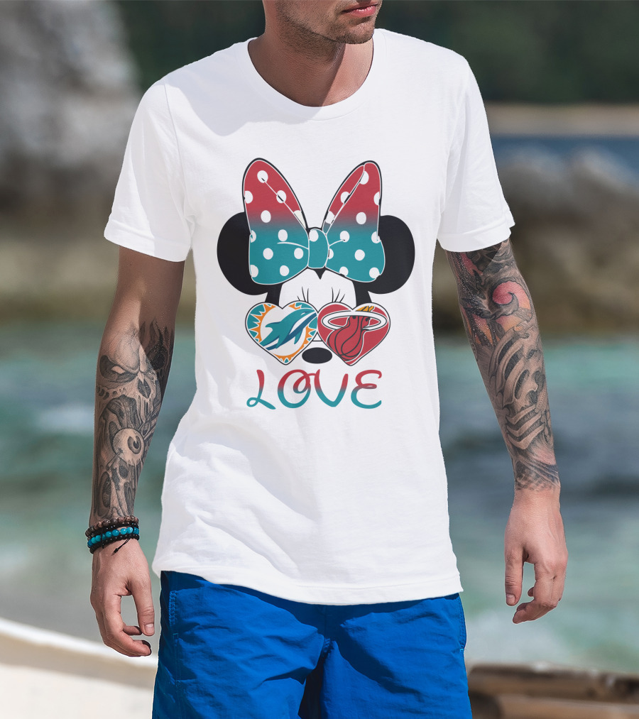 Love Miami Dolphins Miami Heat Minnie Ears Bow T-Shirt