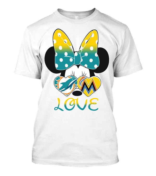 Minnie Bow Dolphins Marlins Love T-Shirt
