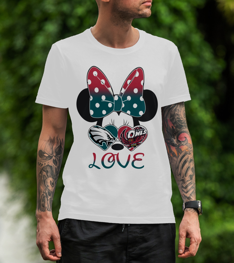 Minnie Mouse Bow Love Philadelphia Eagles Temple Owls Hearts T-Shirt