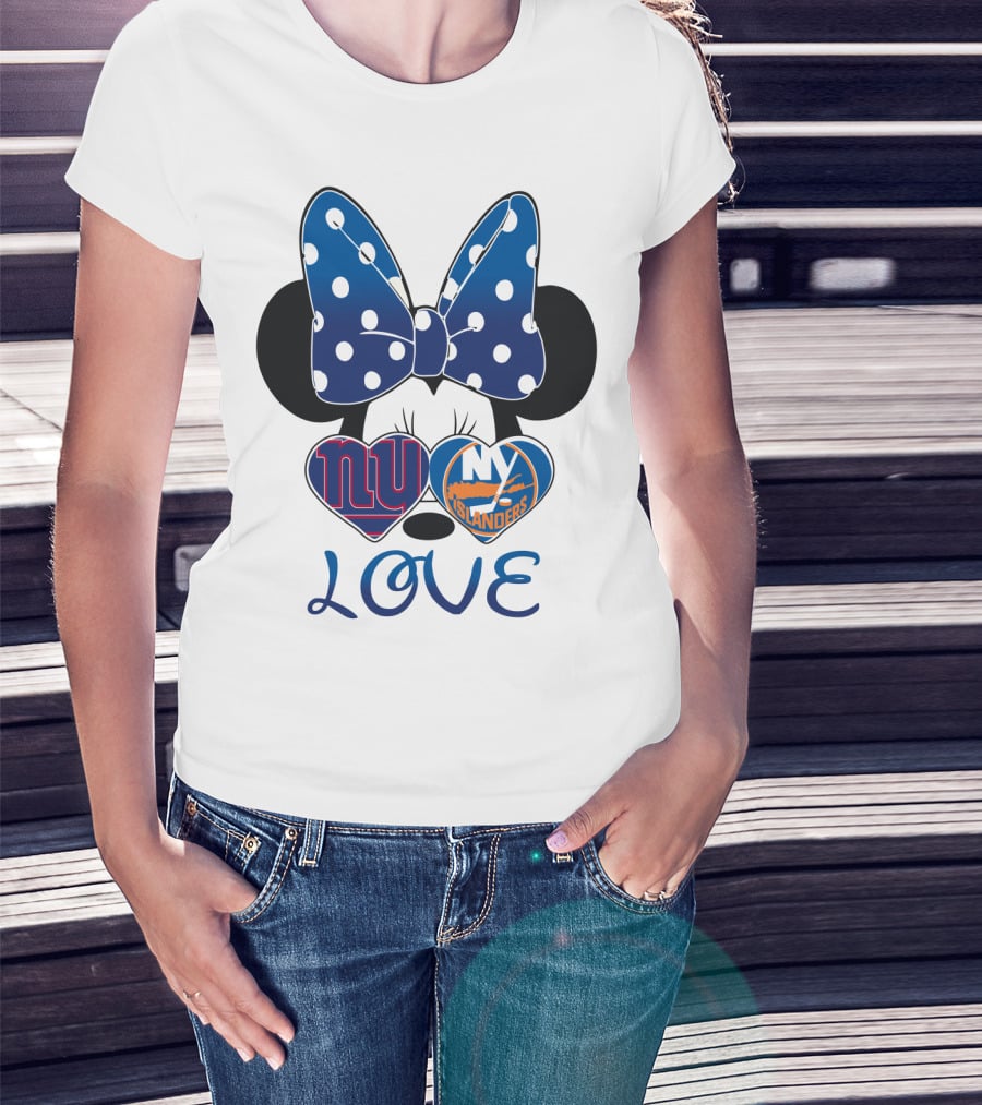 Love Mickey: Ny Giants Ny Islanders Heart Bow T-Shirt