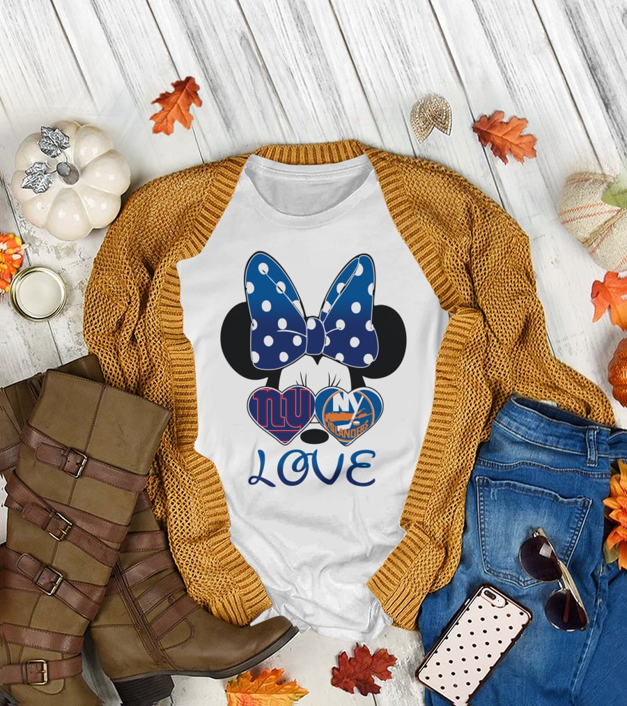 Love Mickey: Ny Giants Ny Islanders Heart Bow T-Shirt