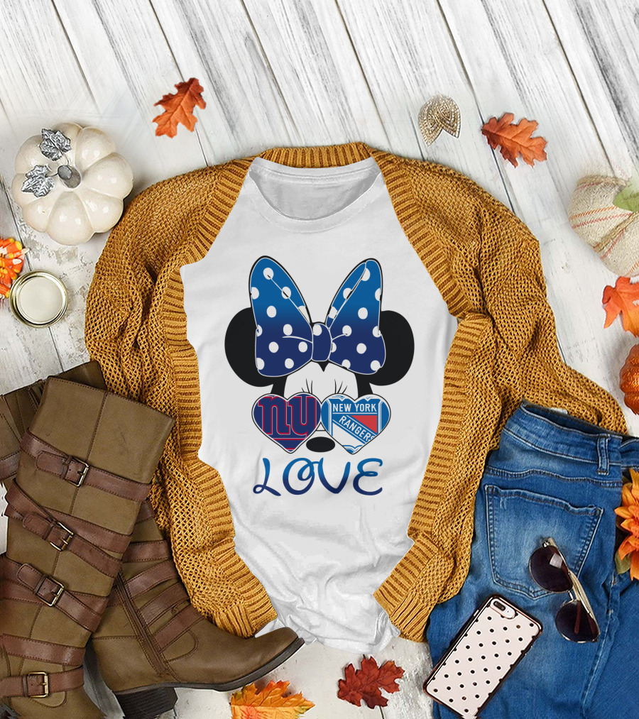 Minnie Mouse Polka Dot Bow New York Giants Rangers Love Hearts T-Shirt
