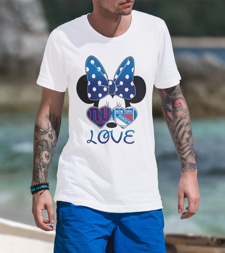 Minnie Mouse Polka Dot Bow New York Giants Rangers Love Hearts T-Shirt