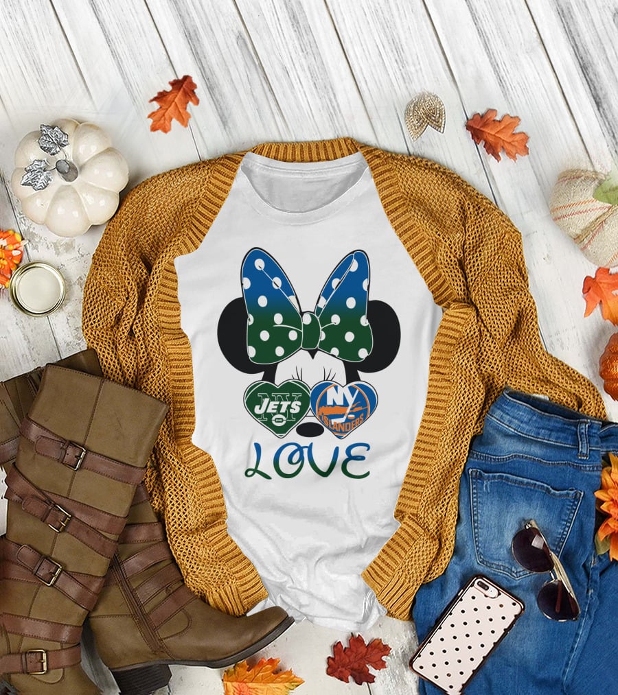 Ny Jets Ny Islanders Minnie Bow Love T-Shirt