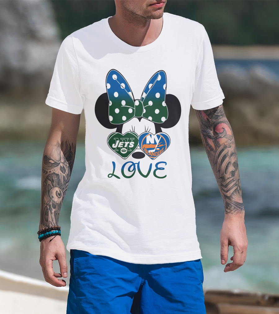 Ny Jets Ny Islanders Minnie Bow Love T-Shirt