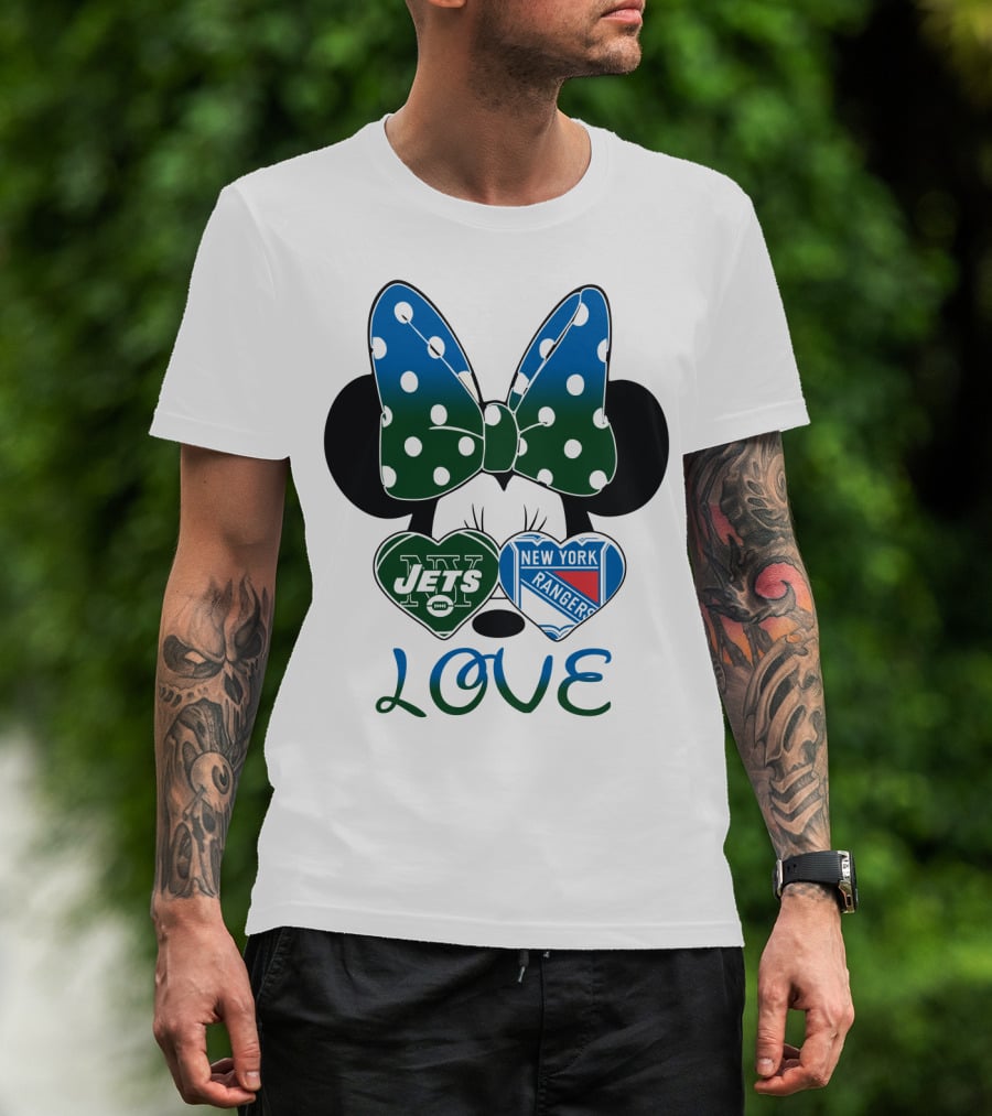 New York Jets Rangers Love Minnie Bow T-Shirt