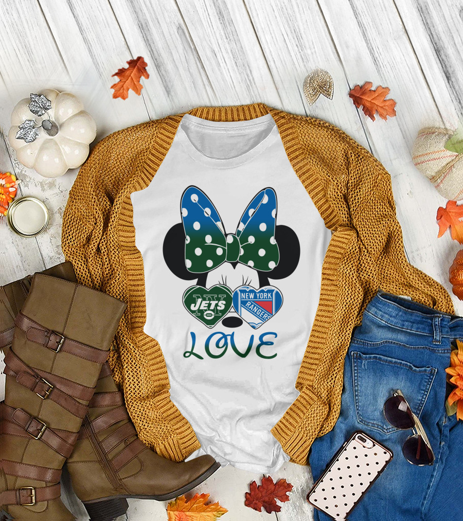 New York Jets Rangers Love Minnie Bow T-Shirt