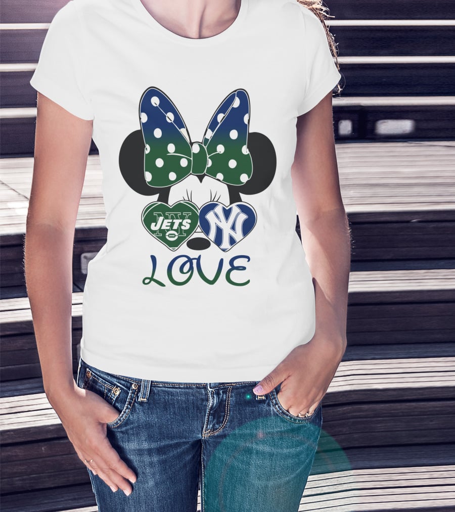Minnie Mouse Bow New York Jets Yankees Love T-Shirt