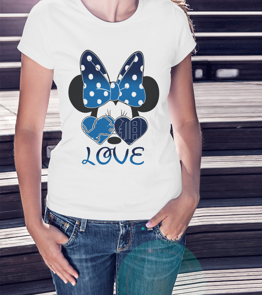 Love Minnie Mouse Bow Heart Detroit Lions T-Shirt
