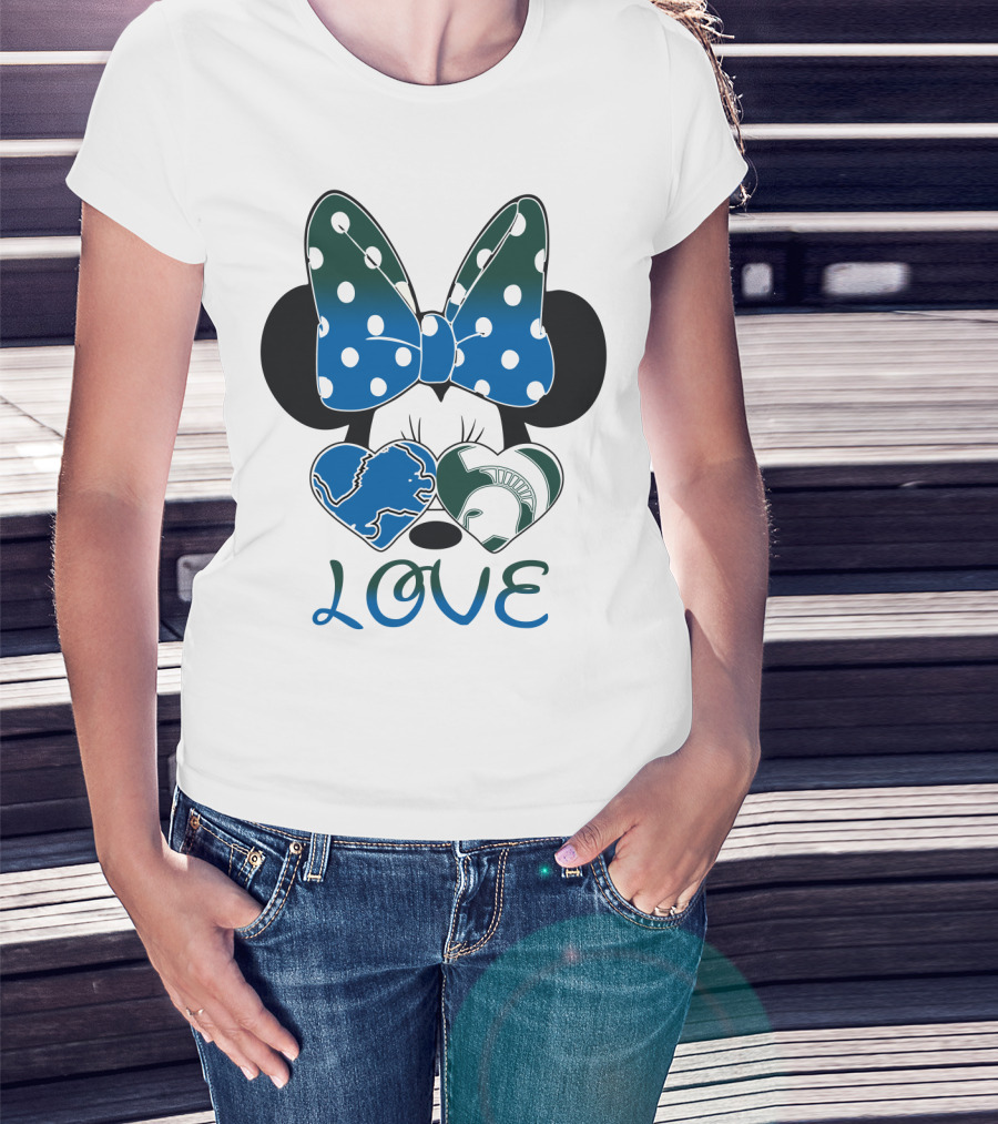 Love Disney Inspired Dots Bow Detroit Lions Michigan State Spartans T-Shirt