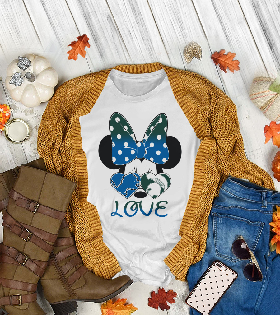 Love Disney Inspired Dots Bow Detroit Lions Michigan State Spartans T-Shirt