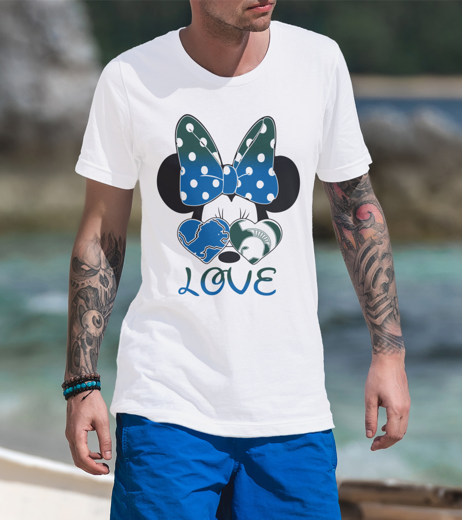 Love Disney Inspired Dots Bow Detroit Lions Michigan State Spartans T-Shirt